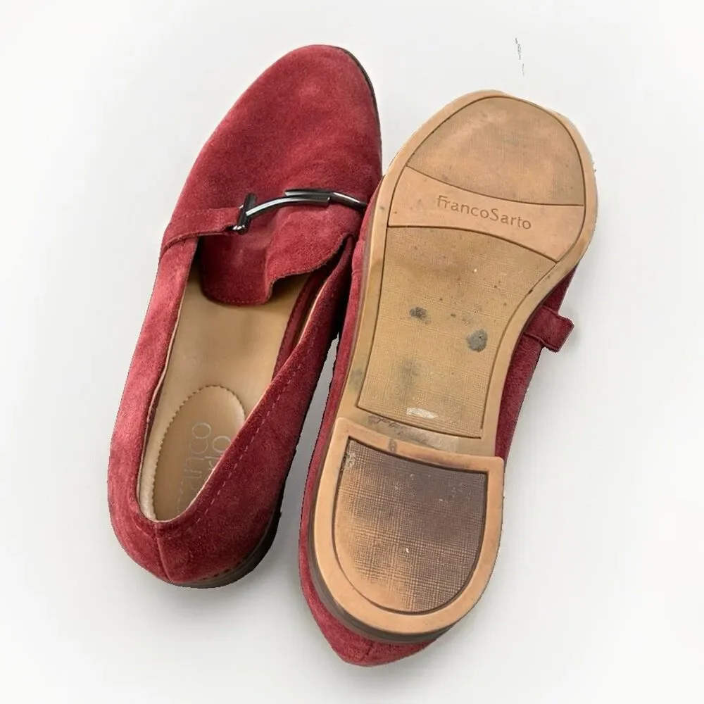 Franco Sarto Harlow Loafers Womens 10 M Red Suede Slip On Bit Flats Shoes